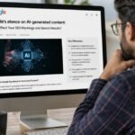 Man viewing Google’s AI content and SEO guidelines on a computer.