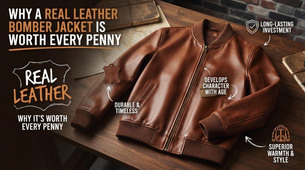 Real Leather Bomber Jacket
