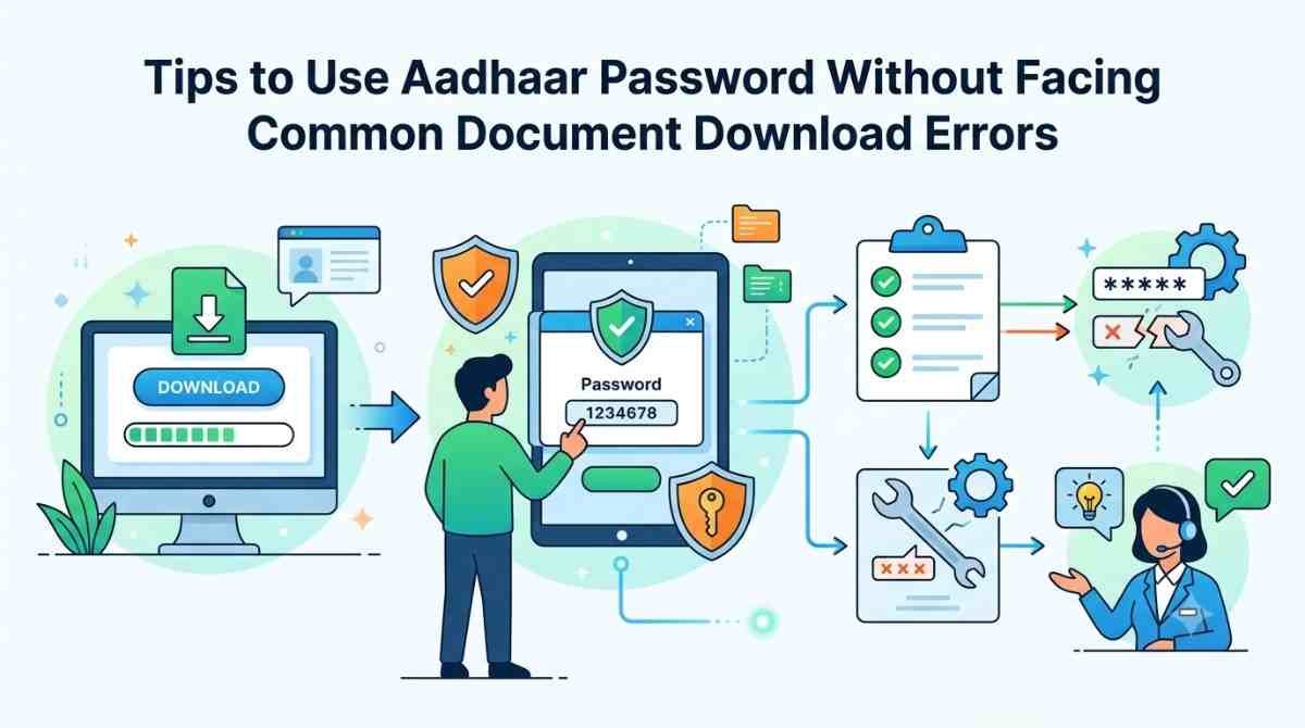 Person entering Aadhaar password to securely download documents on UIDAI portal